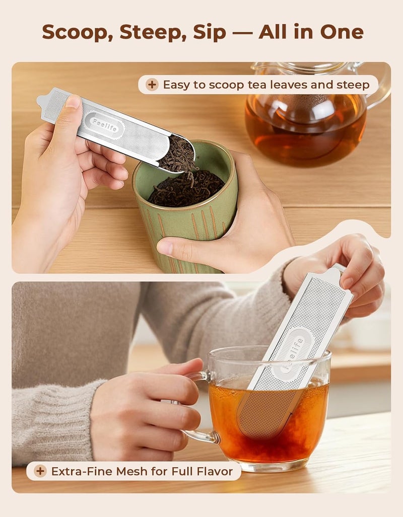 FEELLiFE Tea Infuser for Loose Leaf Tea, 2-in-1 Tea Scoop Infuser Fine Mesh Tea Strainers for Loose Tea Single Cup, 304 Stainless Steel Loose Leaf Tea Steeper - Image 2